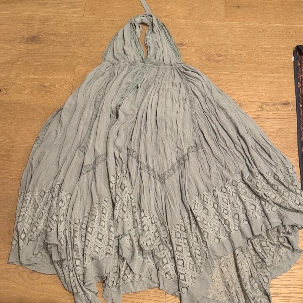 Free People Ocean Blue Halter Crochet-Trim Maxi Dress - Picture 1 of 3